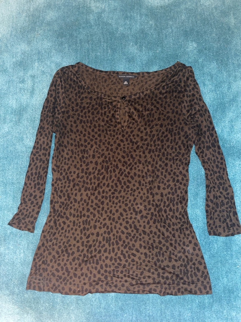 Banana Republic Brown Leopard-Print V-Neck Long Sleeve Top